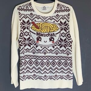 Maruchan Ramen Fair Isle Sweater Cream Knit Novelty Unisex Size XL  Youth/Womens
